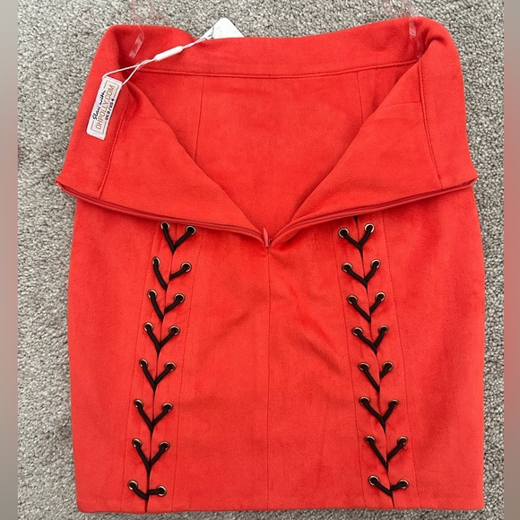Oh Polly NEW All Eyelets On You Suede Contrast Mini Skirt and Top in Red - Picture 5 of 9